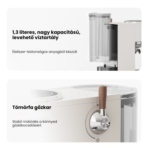 HiBREW H13 58mm, kijelzős, karos kávéfőző, dupla fűtőegységgel (ezüst)