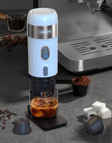 HiBREW H4A Premium 3in1 fehér, hordozható kávéfőző táskával és állvánnyal 