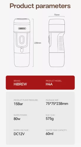 HiBREW H4A Premium 3in1 fehér, hordozható kávéfőző táskával és állvánnyal 