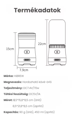 HiBREW G2 hordozható 3 az 1-ben kávédaráló, turmix és jégaprító