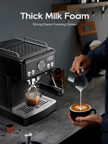 HiBREW H10A félautomata, 58mm, kijelzős, karos kávéfőző (fekete)