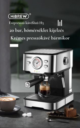 Újracsomagolt HiBREW H5 20 Bar félautomata (karos) kávéfőző hőmérséklet mérővel