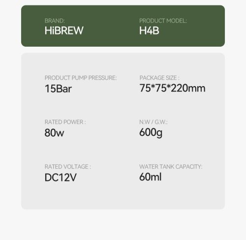 Újracsomagolt HiBREW H4B Premium 3in1 akkumulátoros, hordozható kávéfőző táskával és állvánnyal 