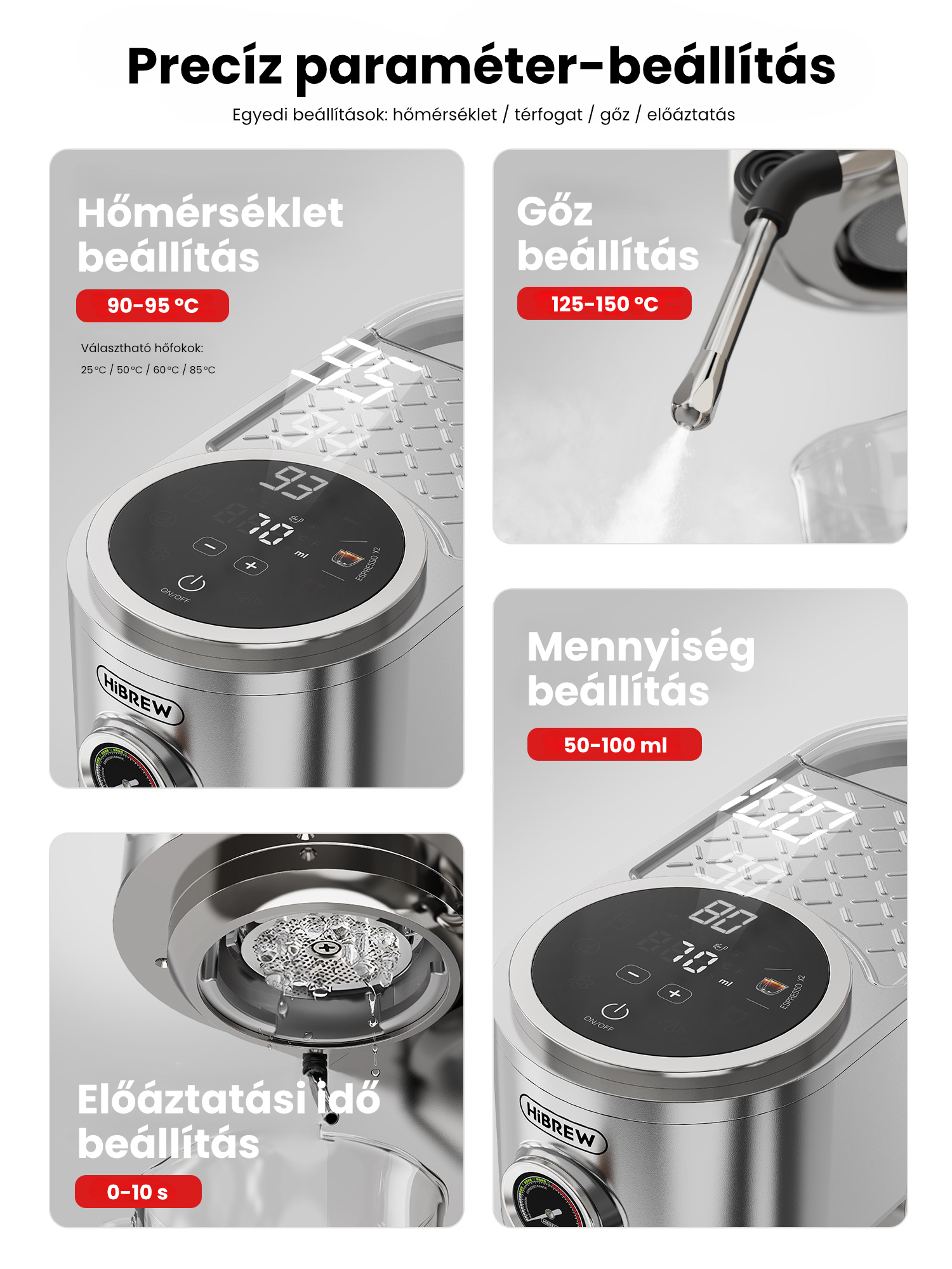 HiBREW-H13 presszó kávéfőző paraméter beállítás