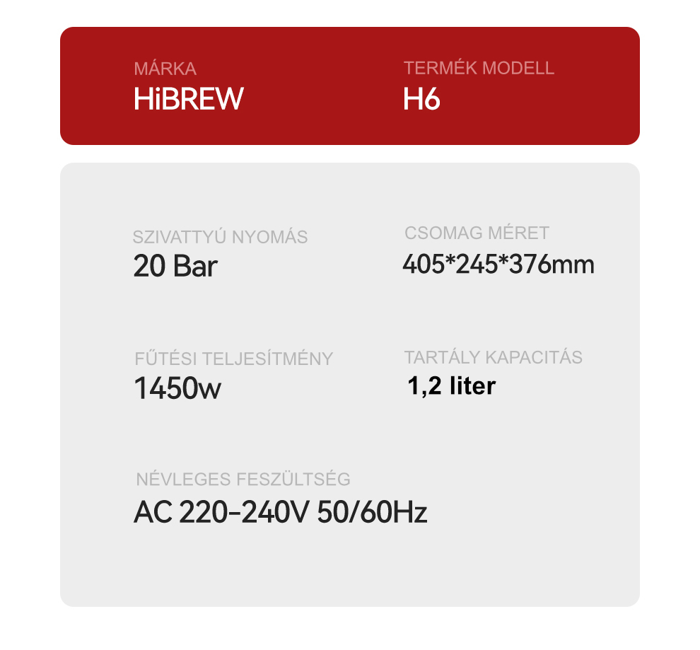 HiBREW H6 Műszaki adatok