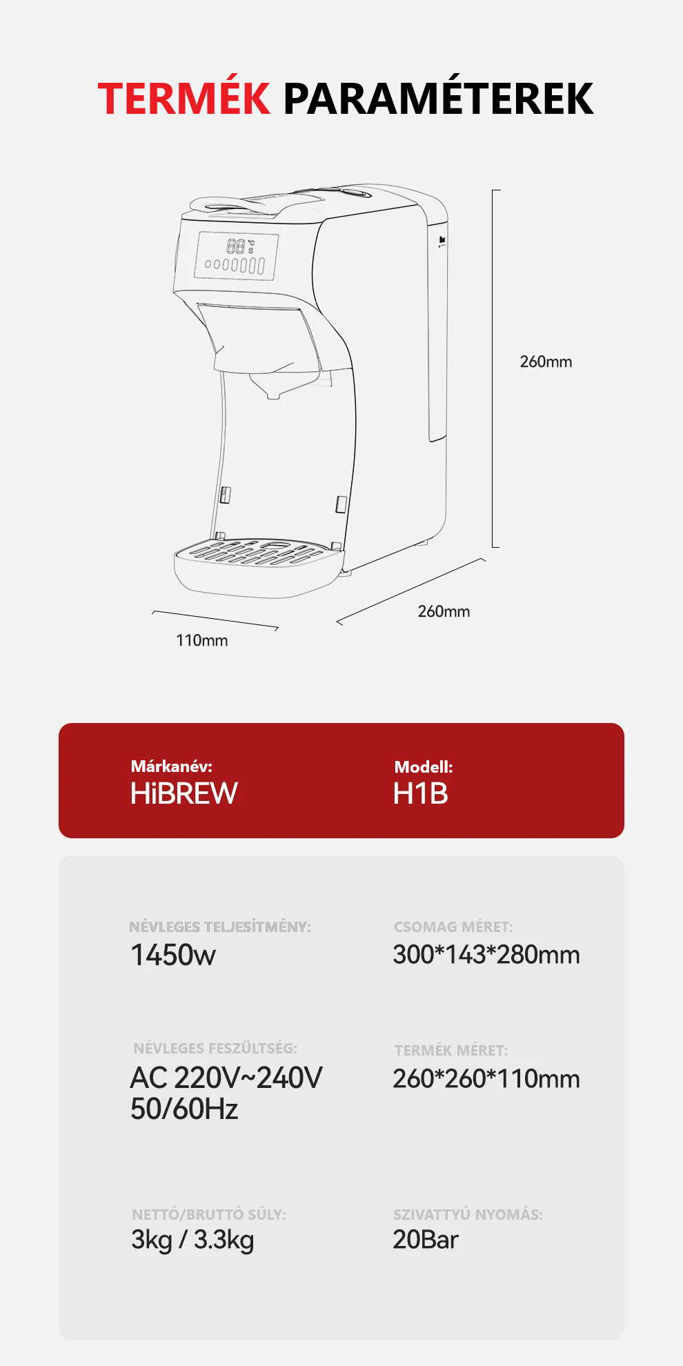 HiBREW H1B termék paraméterek